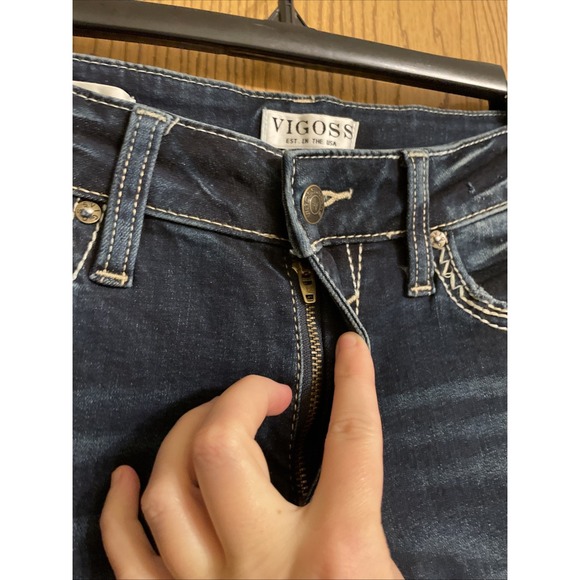 VIGOSS Boyfriend Jeans Womens 4 Dark Wash Distressed Denim Relaxed Fit - Picture 4 of 10